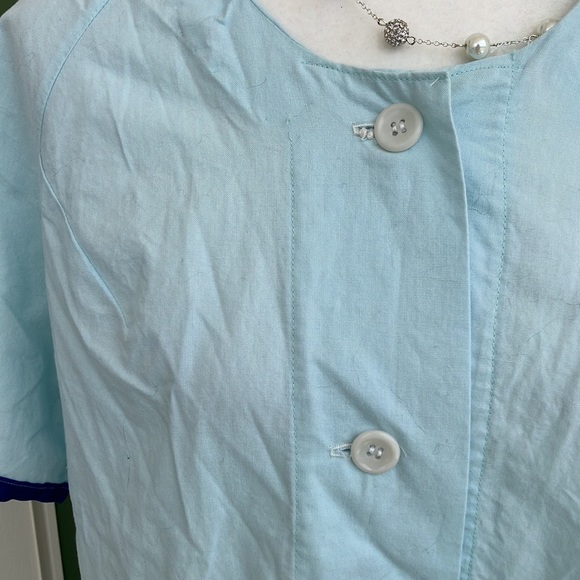 Vintage 60s 70s Mint Green Dress with Navy Trim - Picture 2 of 8